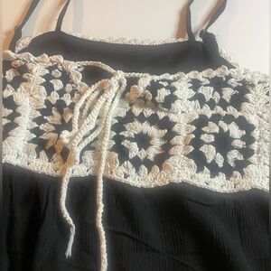 Rebellion Again, Large Black & White Vintage Crochet Crop Top with Ruffles, NWT